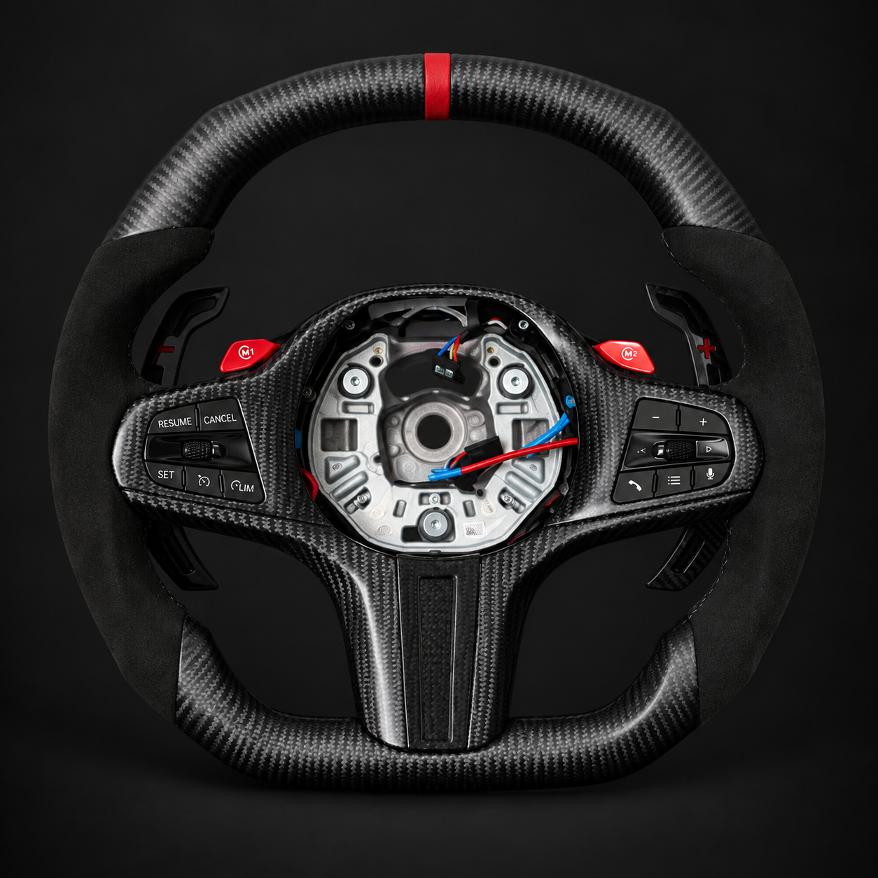Flat-top and flat-bottom carbon steering wheel