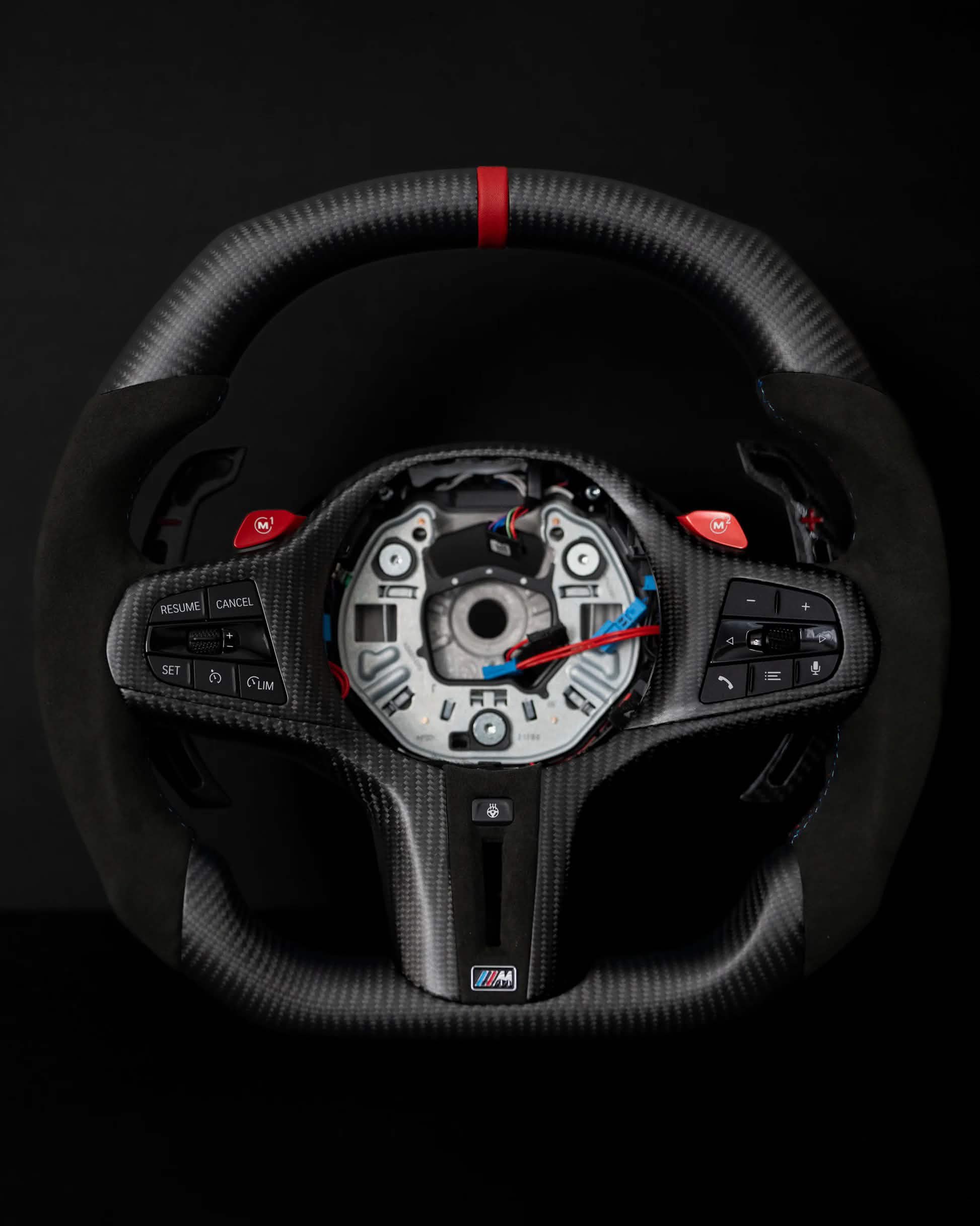 BMW carbon-fiber flat-top and flat-bottom steering wheel